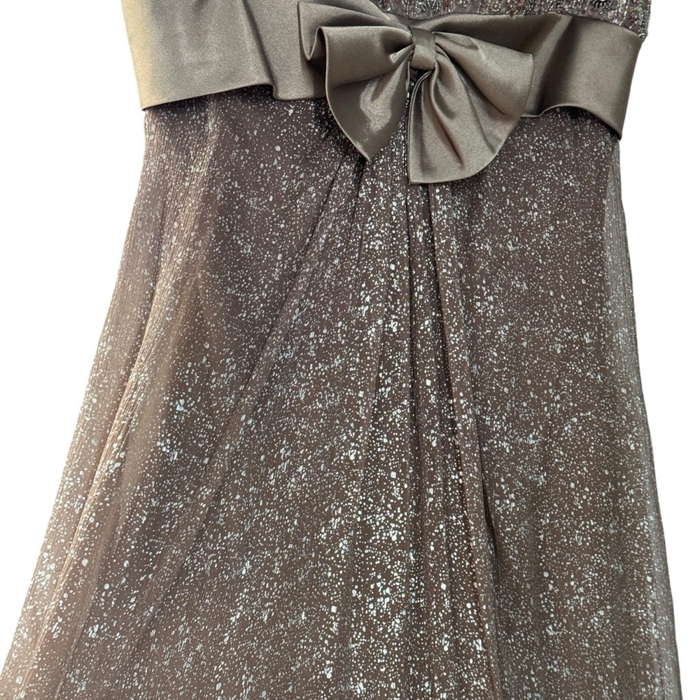 Y2K Terani Couture Bow Beaded Sequin Dress Wedding Bridesmaid Formal Brown Sz 8 - Picture 4 of 12